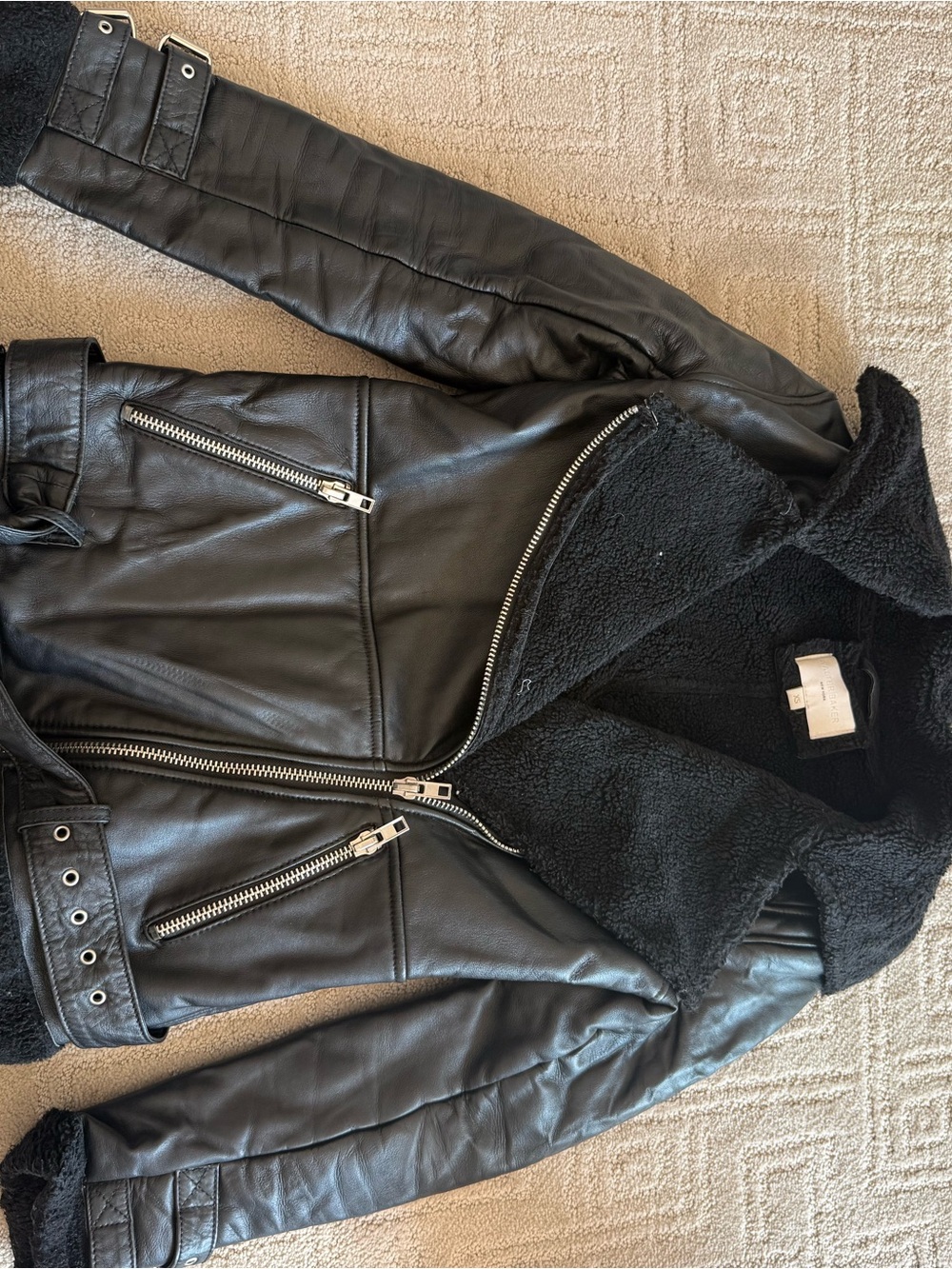Walter Baker Black Faux Shearling Leather Moto Jacket